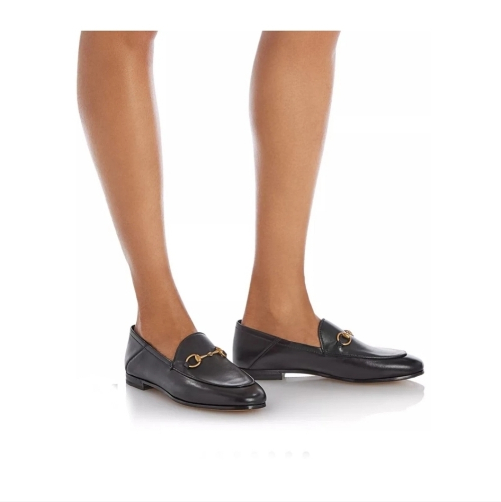 GUCCI Brixton Black Leather Horsebit Loafer Size EU 36.5 US 6.5 Collapsible Heel